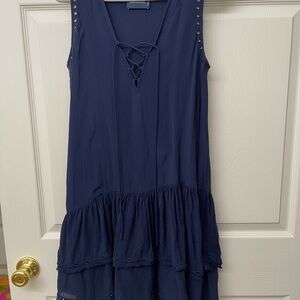 Navy Sleeveless Dress with Stud Details